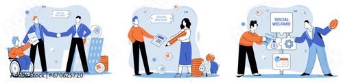 Social welfare. Vector illustration. The social welfare concept promotes idea collective responsibility for vulnerable Security is fundamental aspect social welfare, providing safety