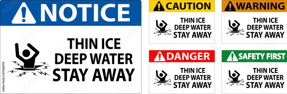 Danger Sign Thin Ice Deep Water, Stay Away