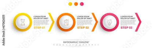 Business vector infographic design template. Circle timeline with icons and 3 three arrows or steps. Used for process diagram, presentations, workflow layout, info graph, banner, flow chart photo
