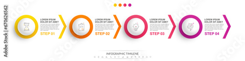 Business vector infographic design template. Circle timeline with icons and 4 four arrows or steps. Used for process diagram, presentations, workflow layout, info graph, banner, flow chart
