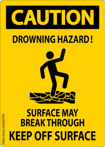 Warning Sign Drowning Hazard - Surface May Break Through, Keep Off Surface