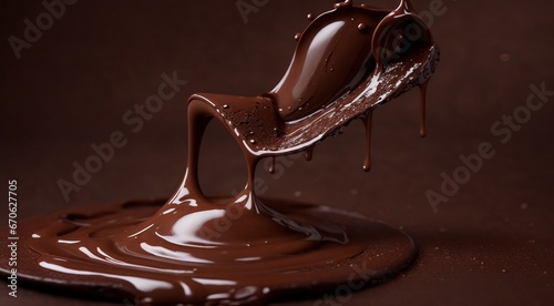 chocolate on a brown background, liquid chocolate on abstract backgroumd, pouring chocolate on brown background, chocolate wallpaper