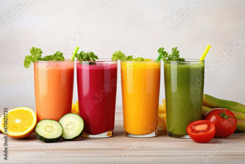 Set of fruit and vegetable and berries juice on white background