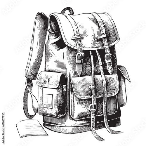 Vintage backpack sketch hand drawn in doodle style illustration