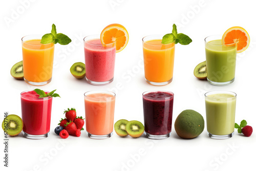 Set of fruit and vegetable and berries juice on white background