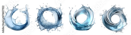 Blue water Spiral circle liquid splash swirl wave on transparent background cutout, PNG file. Many assorted different design. Mockup template for artwork graphic design