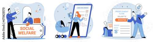 Care allowance. Vector illustration. Support systems help individuals in times difficulty Pensions provide financial security during retirement Budgeting helps in managing personal finances Budgeting