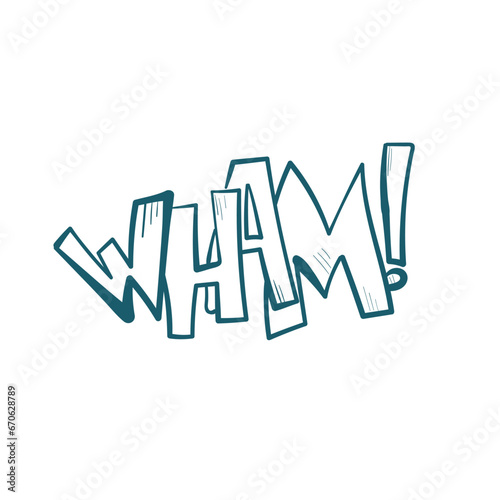 wham comic pop text emotional speech sound vector hand drawn doodle