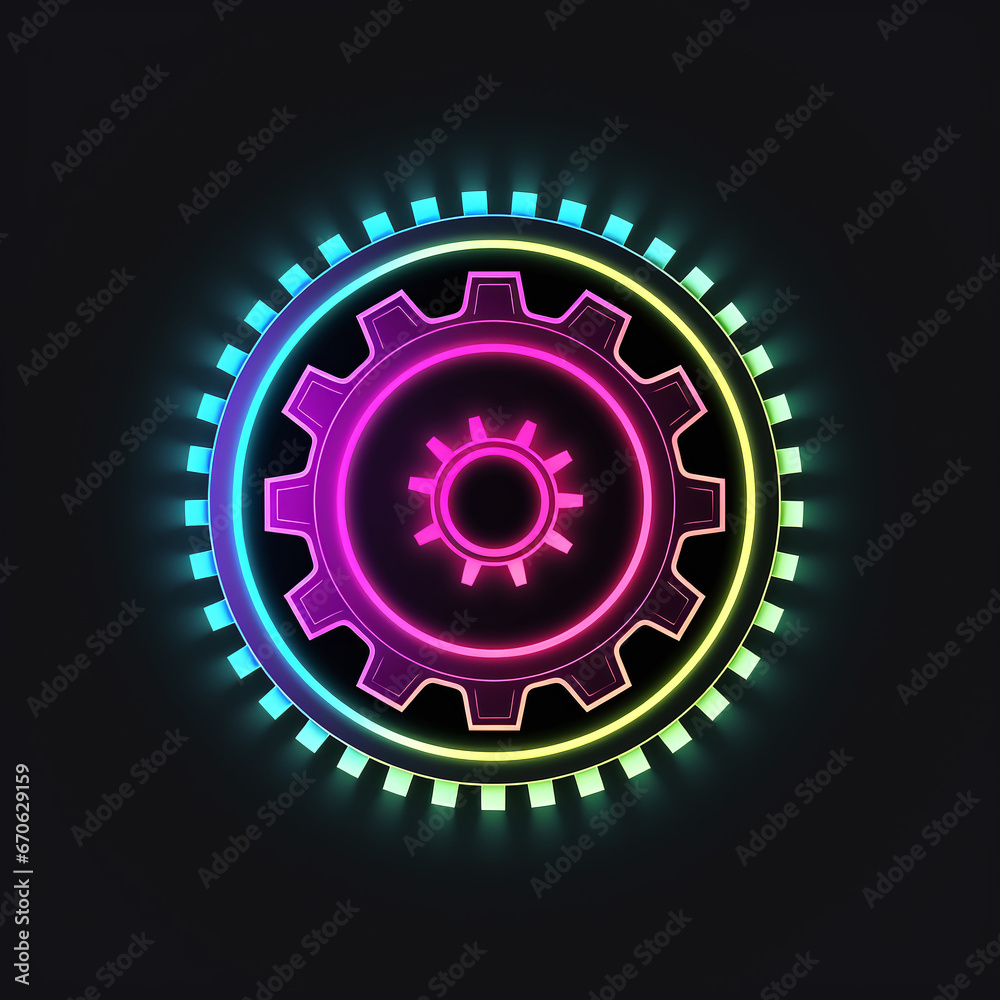 © TyliJura - icon neon gear wheels isolated on white © TyliJura - icon neon gear wheels isolated on white