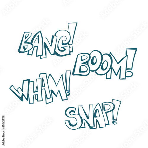 bang boom wham snap comic pop text emotional speech sound vector hand drawn doodle