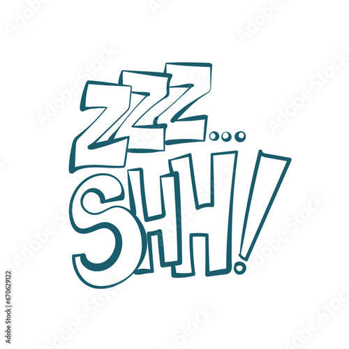sleep not disturb zzz shh comic pop text emotional speech sound vector hand drawn doodle