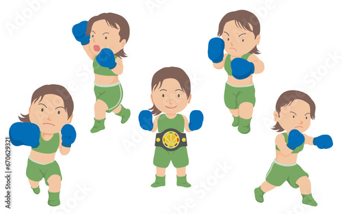 女子ボクサー　イラストセット