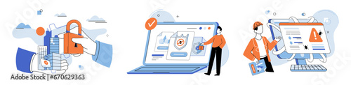 Industrial cyber security. Vector illustration. Reports provide valuable insights into state industrial cyber security The analysis risks helps develop effective security strategies in industry