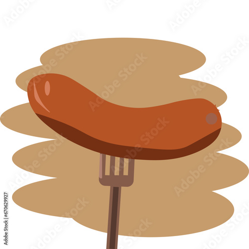 sausage on a fork on a light brown background