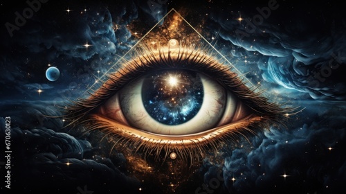 Eye of Providence. Masonic symbol. All-seeing eye. Sacred geometry, religion, spirituality, occultism photo