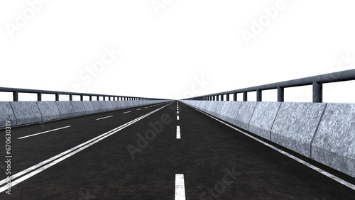 Canvas Print Central view of a driving lane stretching into the distance from the driver's point of view isolated on empty background