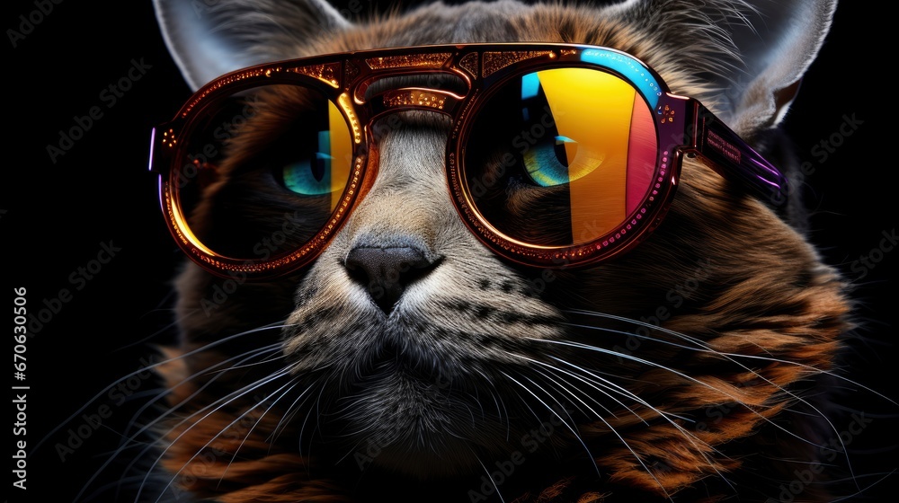A Cat Wearing 2023 Glasses Fun Cheerful Colorful, Background Images, Hd Illustrations