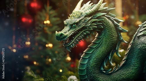 green Dragon in Festive background