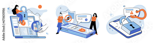 Industrial cyber security. Vector illustration. Industrial cyber security is metaphorical firewall protects businesses from cyber attacks The protection and safety technology are paramount