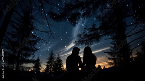 A Couple Watching The Stars Clear Night Sky, Background Images, Hd Illustrations