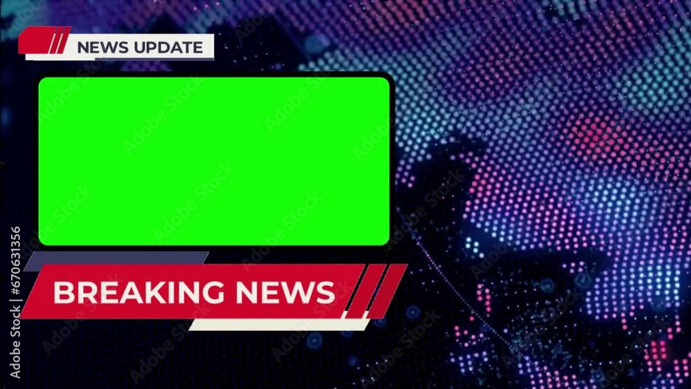 3D rendered animation of a green screen in breaking news, Breaking News Template intro for TV broadcast 