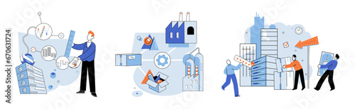 Manufacturer model. Vector illustration. The manufacturer model concept promotes efficiency and effectiveness in production Developing long-term strategy is crucial for sustained productivity
