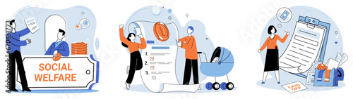 Social insurance. Vector illustration. Social insurance helps individuals maintain sense security and stability Insurance policies offer protection against unforeseen financial burdens The insured