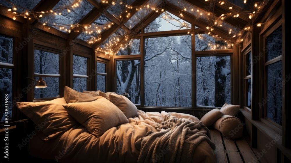 A Cozy Winter Cabin Snowfall Warm Interior, Background Images, Hd Illustrations