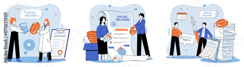 Social welfare. Vector illustration. Support from community is essential in ensuring success social welfare initiatives Aid and assistance programs aim to uplift individuals and communities through