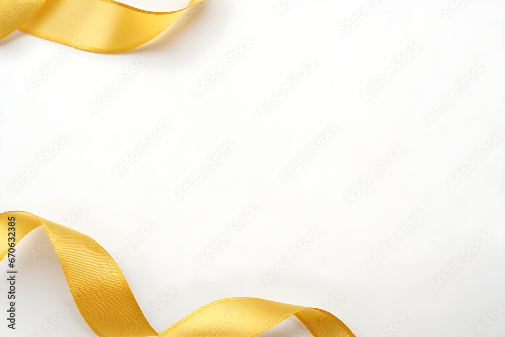 Curly yellow ribbon on white background with copy space for text