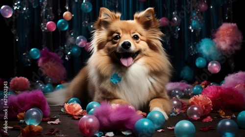A Dog In A New Years Photo Booth Playful Props, Background Images, Hd Illustrations