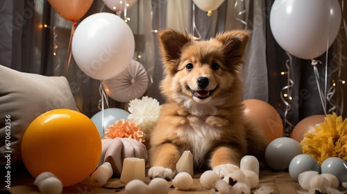 A Dog In A New Years Photo Booth Playful Props, Background Images, Hd Illustrations