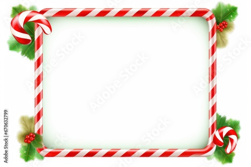 Festive Candy Cane Frame with Holly and Sweet Treats Created With Generative AI Technology
