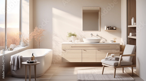 Modern minimalistic bathroom with wood accents  © Milan