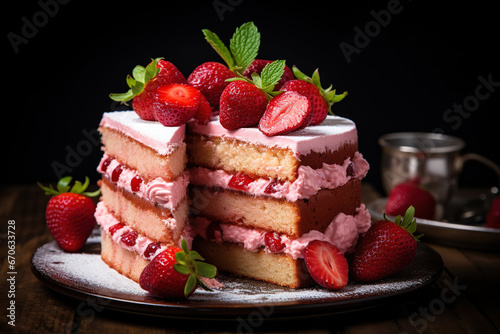 slice of strawberry sponge cake  generative ai 