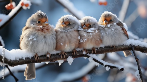 A Family Of Birds Perched On A Snow-Covered Tree , Background Images, Hd Illustrations