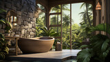 Modern tropical style bathroom with a bathtub