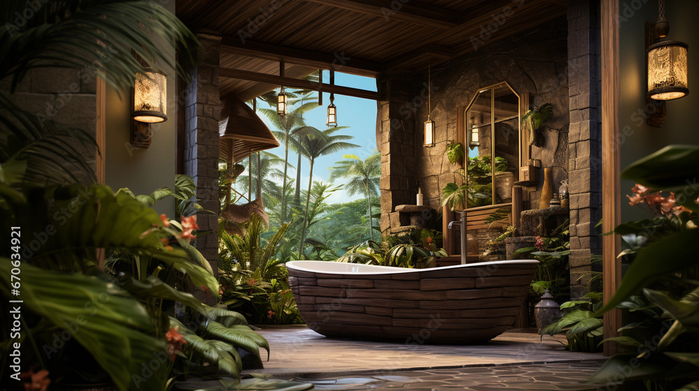 Modern tropical style bathroom with a bathtub Modern tropical style bathroom with a bathtub
