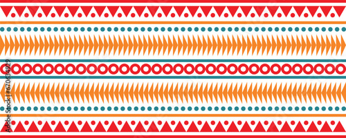 Abstract bright colorful pattern banner design template with tribal aztec style ornament. Ethnic background collection. Ethnic border style seamless pattern. Tribal mexico or african print design art.