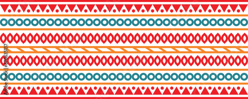 Abstract bright colorful pattern banner design template with tribal aztec style ornament. Ethnic background collection. Ethnic border style seamless pattern. Tribal mexico or african print design art.
