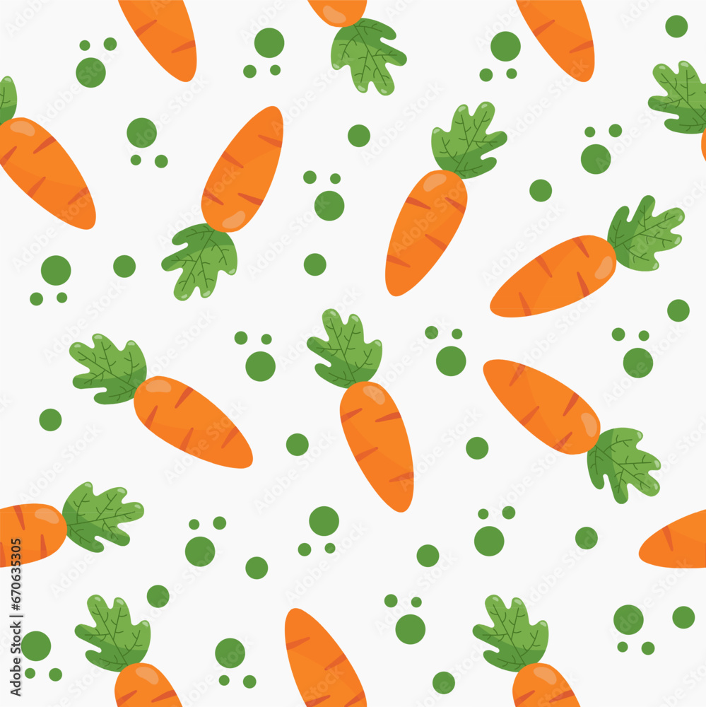 Cartoon carrots with ornament, seamless pattern. Easter theme background. Flat design. Vegetable, healthy vegan food wallpaper. Cartoon carrots with ornament, seamless pattern. Easter theme background. Flat design. Vegetable, healthy vegan food wallpaper.
