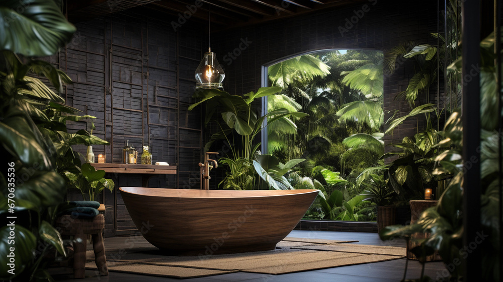 Modern tropical style bathroom with a bathtub Modern tropical style bathroom with a bathtub