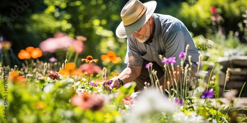 Senior man working in his garden on a sunny day © Meow Creations