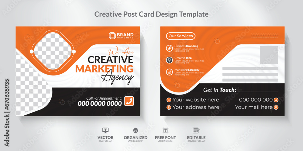 Corporate Business Postcard Design Templat with modern and unique layout.