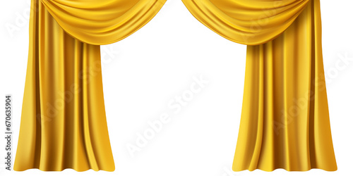 Golden realistic luxury curtain cornice decor domestic fabric interior drapery textile lambrequin, velvet illustration isolated on transparent background. Generative AI photo