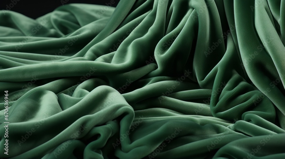 A lush emerald fabric cascades in elegant folds, beckoning to be adorned and embraced within the cozy confines of a stylish indoor setting A lush emerald fabric cascades in elegant folds, beckoning to be adorned and embraced within the cozy confines of a stylish indoor setting
