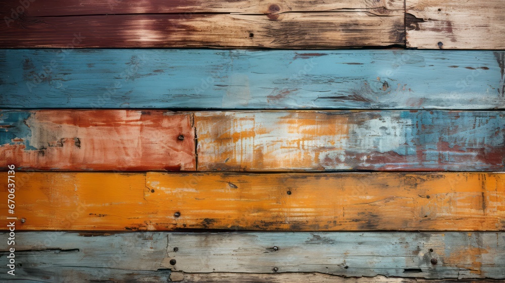 A weathered wooden plank stands out against a sea of rust, creating an abstract display of resilience and decay - obrazy, fototapety, plakaty 