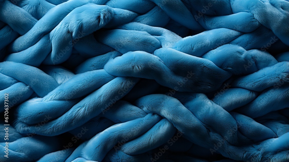 Obraz premium A cascading chain of cobalt threads adorns the soft canvas of a tranquil blue blanket, evoking a sense of endless possibilities and boundless imagination