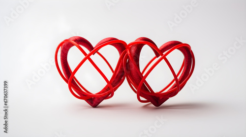 La unión perfecta: dos corazones entrelazados en San Valentín dos corazones rojos lineas minimalistas photo