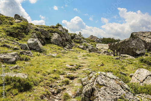 Rocky Landscape in Nature in Austria. Stones and Grass on Hilly Scenery in Europe.